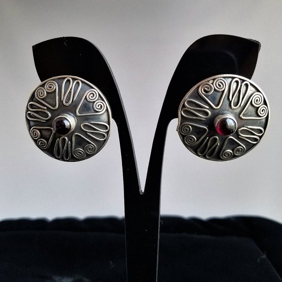 Handcrafted Jewelry - Artisan garnet STERLING SILVER post earrings NEW